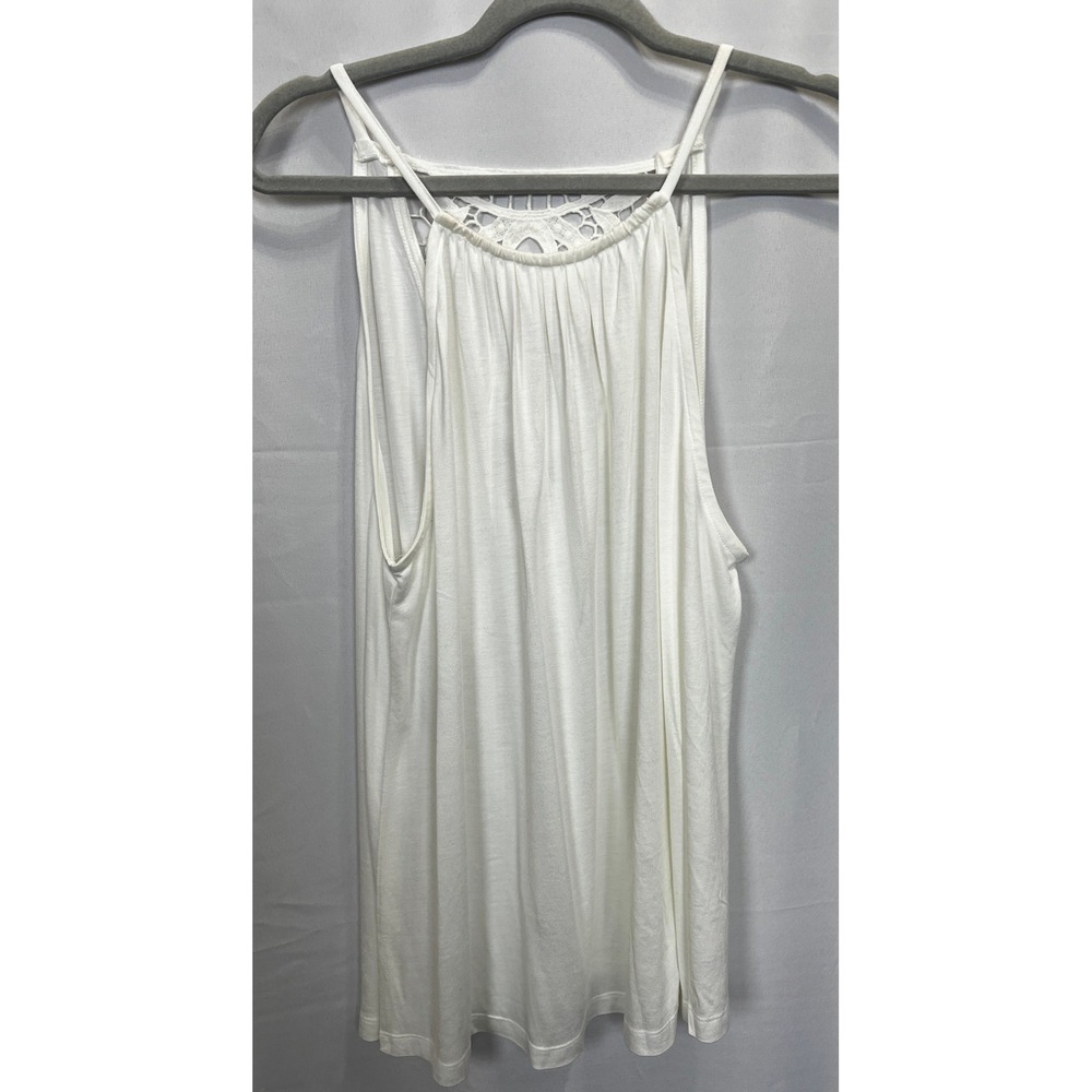 Lascana Womens White Crochet Lace Back Sleeveless Blouse 12/14 Cottagecore Flowy
